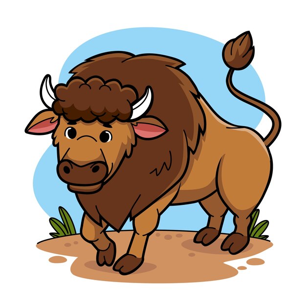Ilustración de dibujos animados de bisontes dibujados a mano