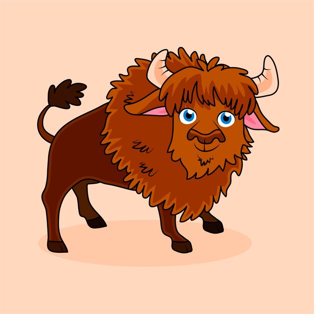 Ilustración de dibujos animados de bisontes dibujados a mano