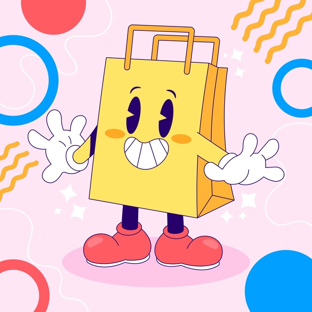 Ilustración de dibujos animados de bolsas de compras dibujadas a mano