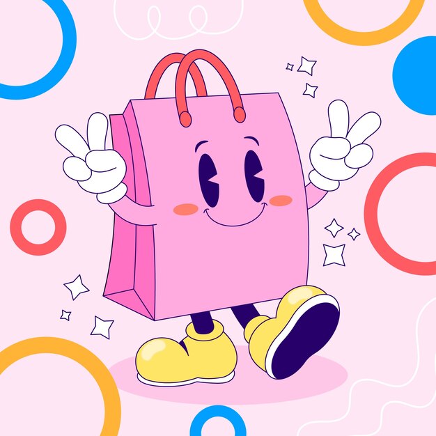 Ilustración de dibujos animados de bolsas de compras dibujadas a mano