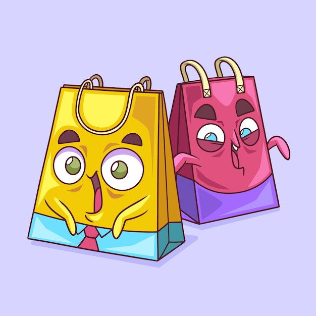 Ilustración de dibujos animados de bolsas de compras dibujadas a mano