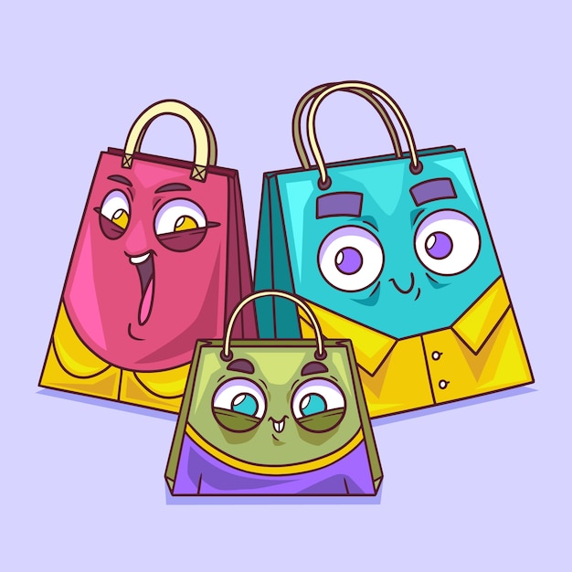 Ilustración de dibujos animados de bolsas de compras dibujadas a mano