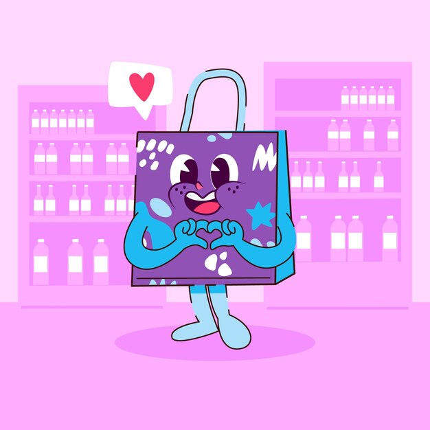 Ilustración de dibujos animados de bolsas de compras dibujadas a mano