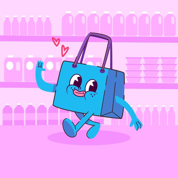 Ilustración de dibujos animados de bolsas de compras dibujadas a mano