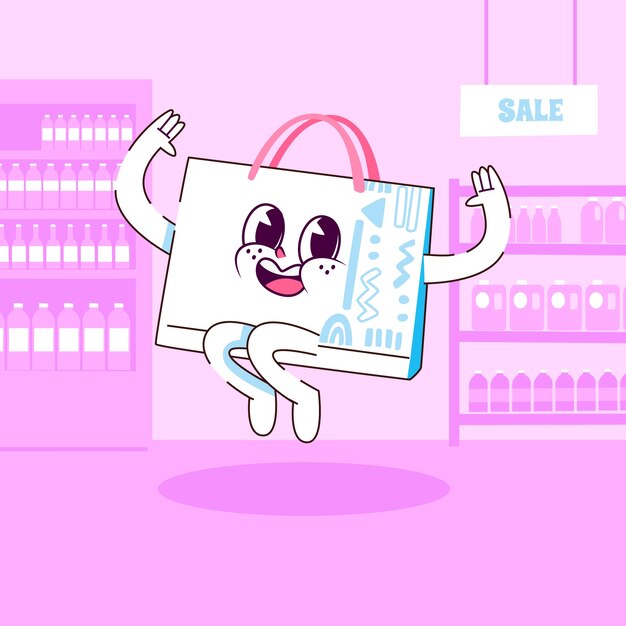 Ilustración de dibujos animados de bolsas de compras dibujadas a mano