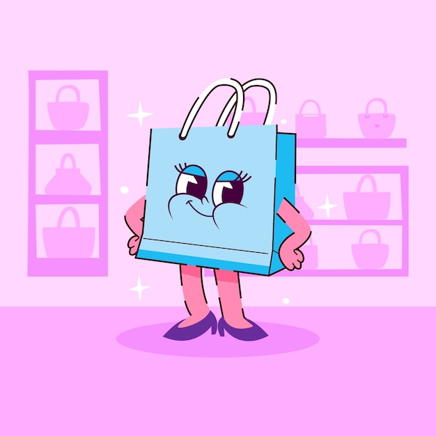 Ilustración de dibujos animados de bolsas de compras dibujadas a mano