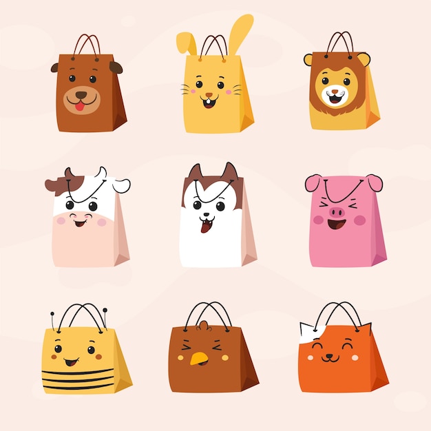 Ilustración de dibujos animados de bolsas de compras dibujadas a mano