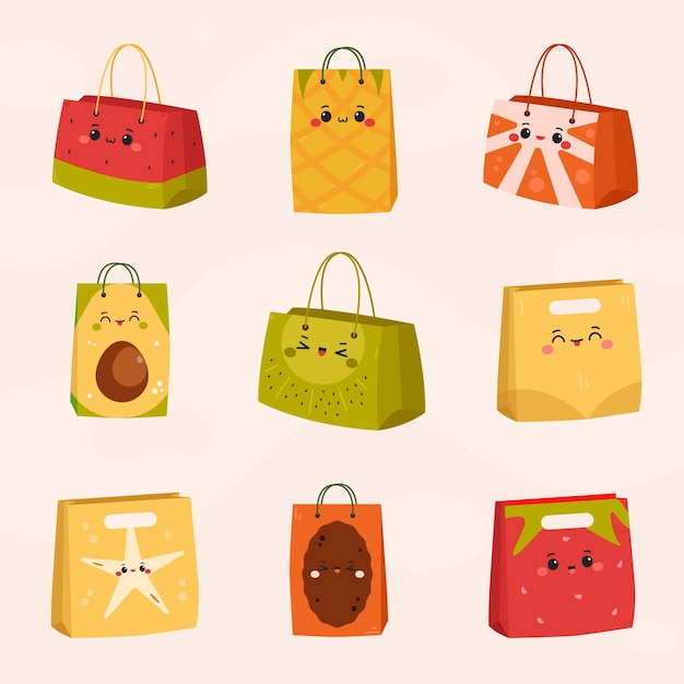 Ilustración de dibujos animados de bolsas de compras dibujadas a mano