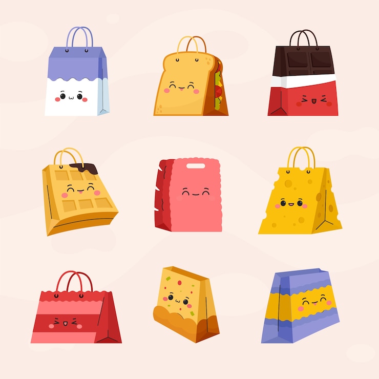 Vector gratuito ilustración de dibujos animados de bolsas de compras dibujadas a mano