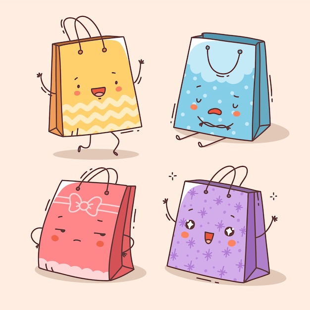 Ilustración de dibujos animados de bolsas de compras dibujadas a mano