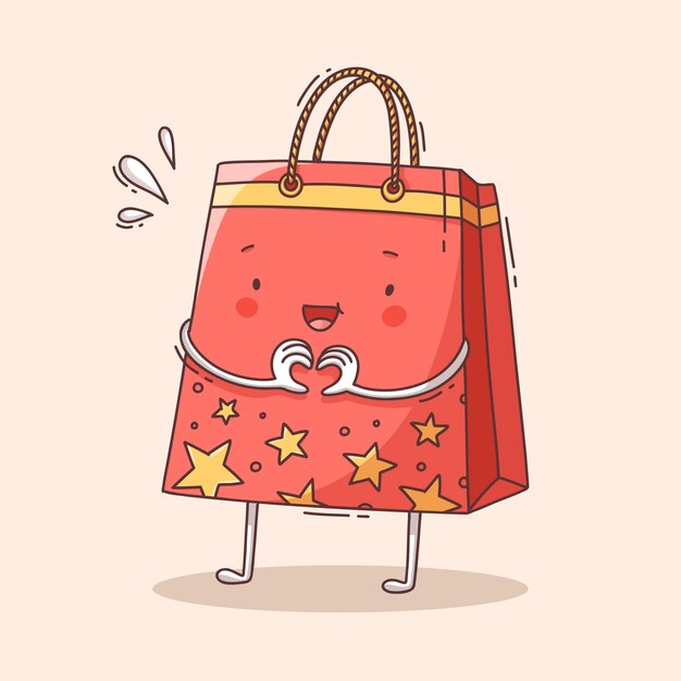 Ilustración de dibujos animados de bolsas de compras dibujadas a mano