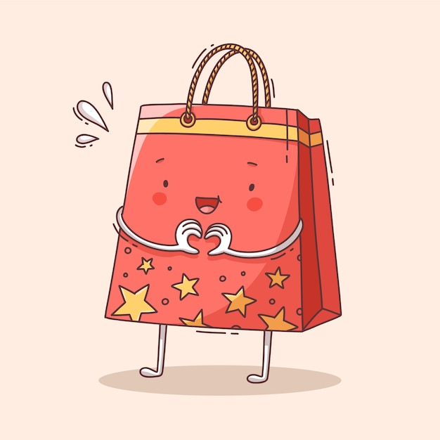 Ilustración de dibujos animados de bolsas de compras dibujadas a mano