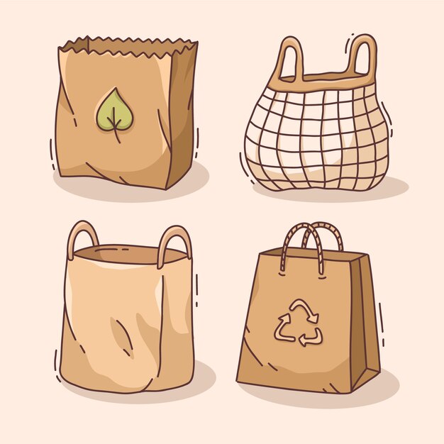 Ilustración de dibujos animados de bolsas de compras dibujadas a mano