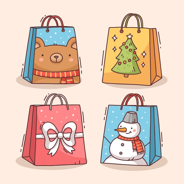 Vector gratuito ilustración de dibujos animados de bolsas de compras dibujadas a mano