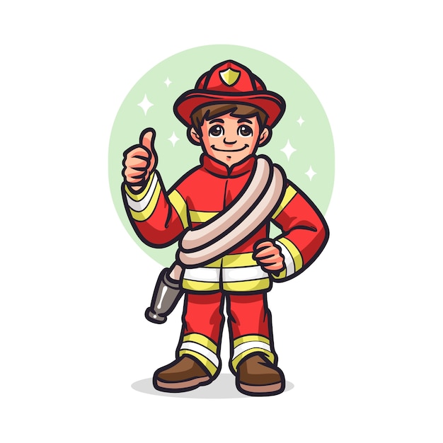 Ilustración de dibujos animados de bombero dibujado a mano