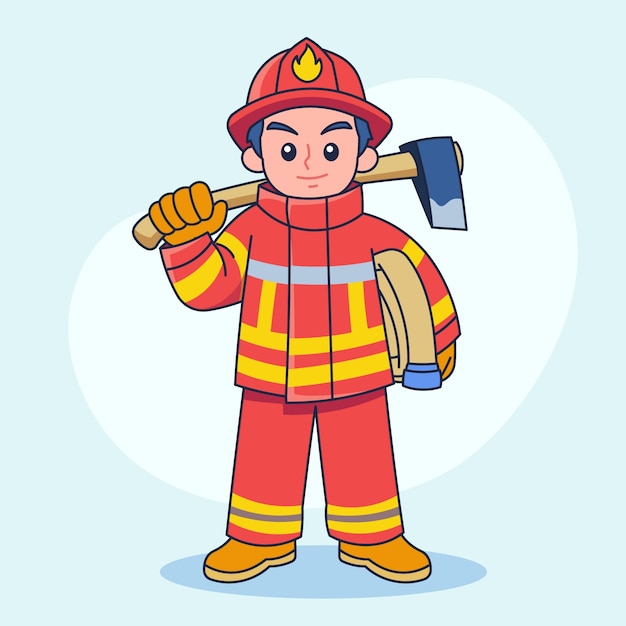 Ilustración de dibujos animados de bomberos dibujados a mano