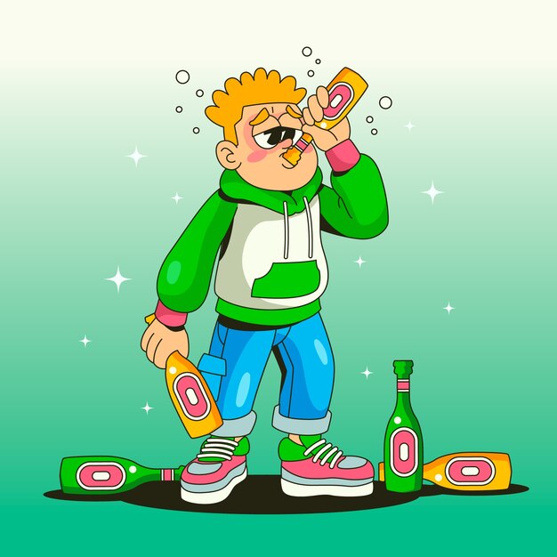 Ilustración de dibujos animados borrachos dibujados a mano