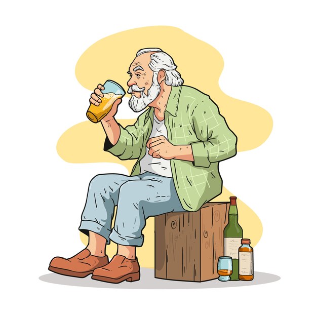 Ilustración de dibujos animados borrachos dibujados a mano.