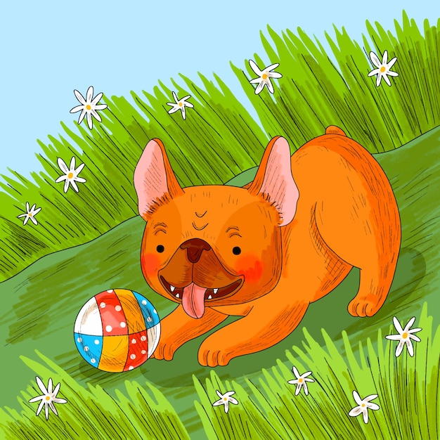 Ilustración de dibujos animados de bulldog dibujados a mano