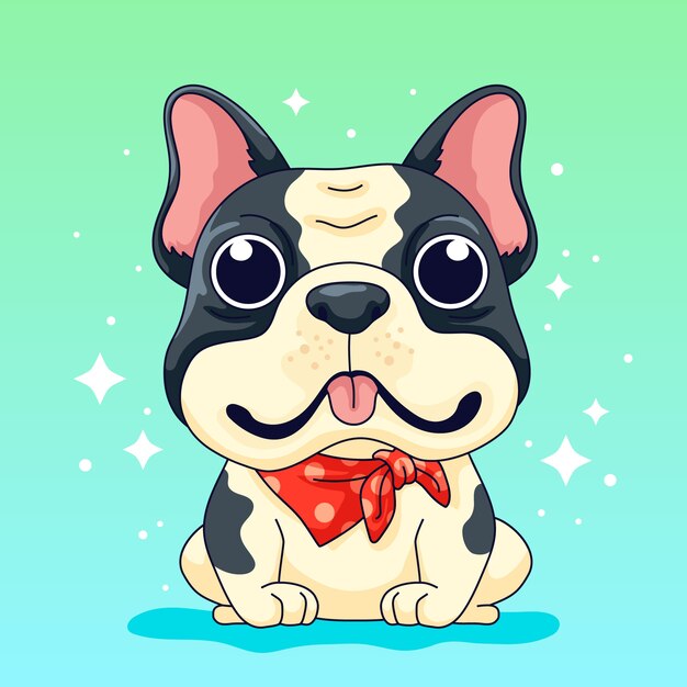 Ilustración de dibujos animados de bulldog francés dibujados a mano