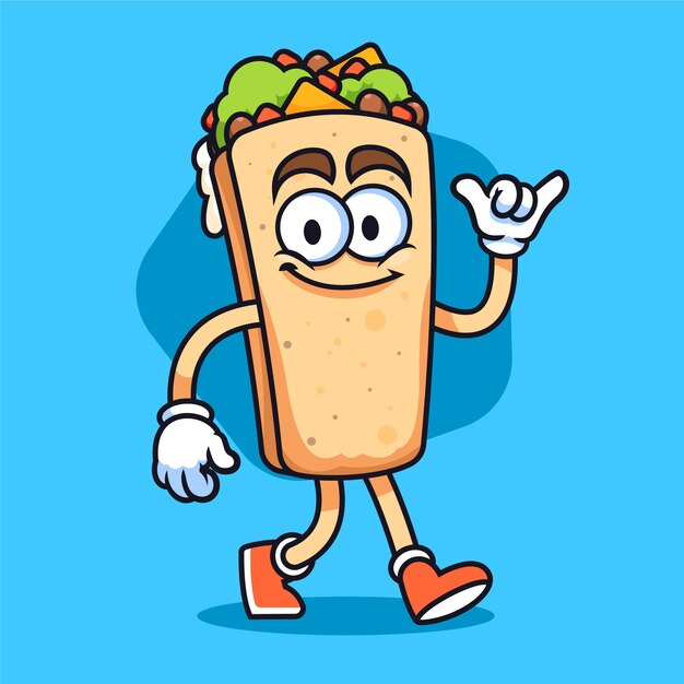 Ilustración de dibujos animados de burrito dibujados a mano