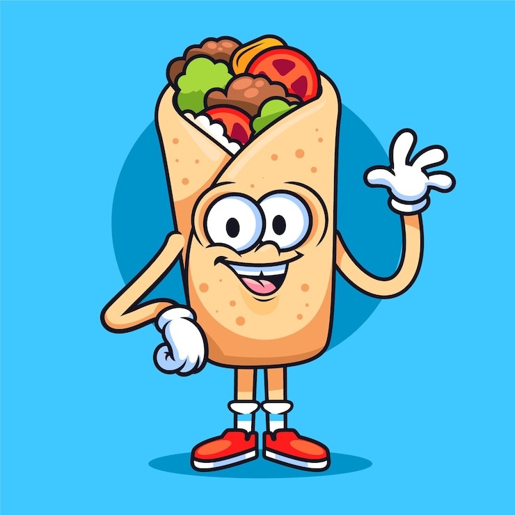 Vector gratuito ilustración de dibujos animados de burrito dibujados a mano