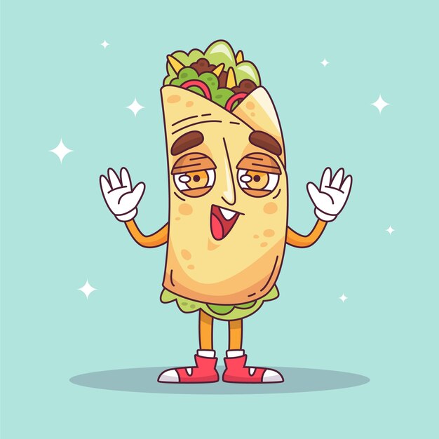 Ilustración de dibujos animados de burrito dibujados a mano