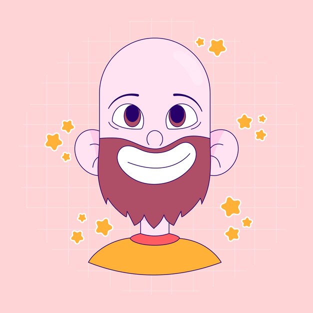 Ilustración de dibujos animados de cabeza calva dibujada a mano