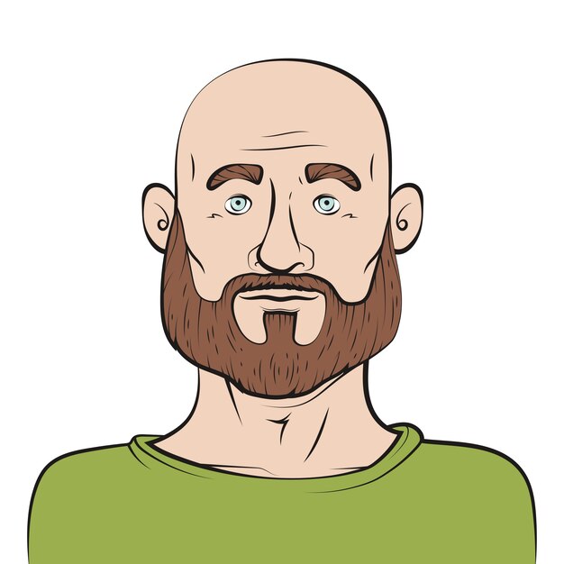 Ilustración de dibujos animados de cabeza calva dibujada a mano