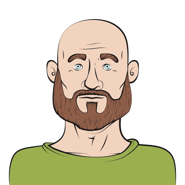 Ilustración de dibujos animados de cabeza calva dibujada a mano