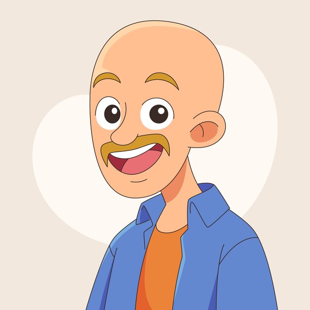 Ilustración de dibujos animados de cabeza calva dibujada a mano