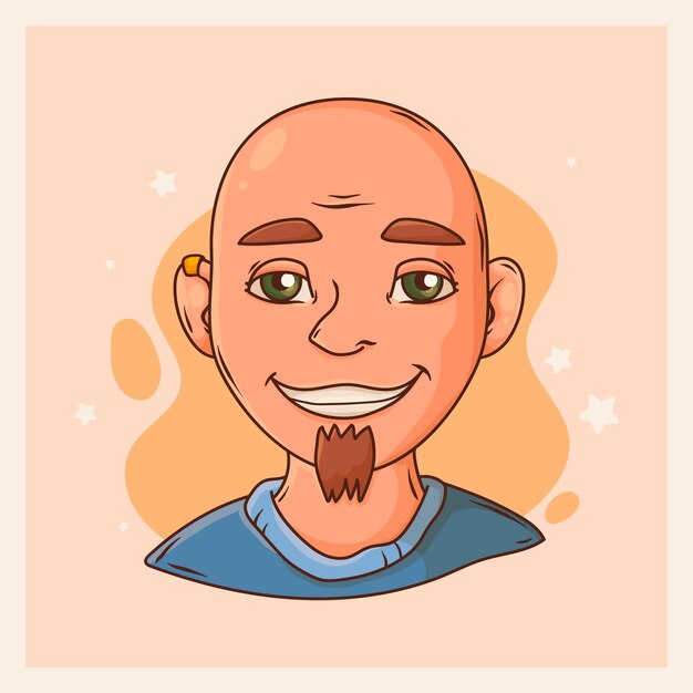 Ilustración de dibujos animados de cabeza calva dibujada a mano