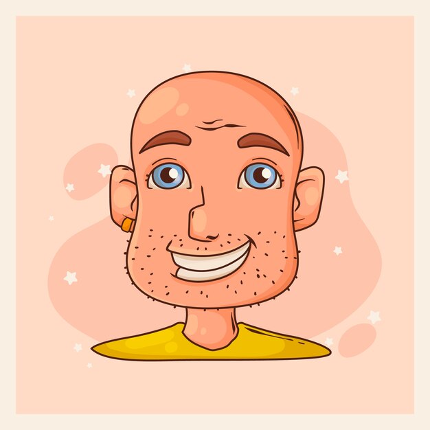 Ilustración de dibujos animados de cabeza calva dibujada a mano