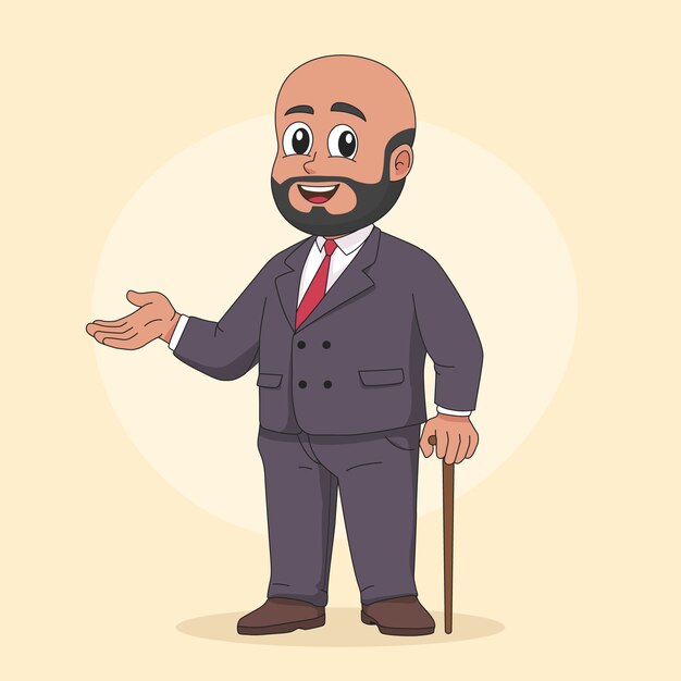 Ilustración de dibujos animados de cabeza calva dibujada a mano