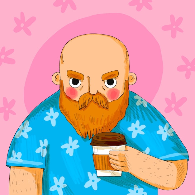 Ilustración de dibujos animados de cabeza calva dibujada a mano