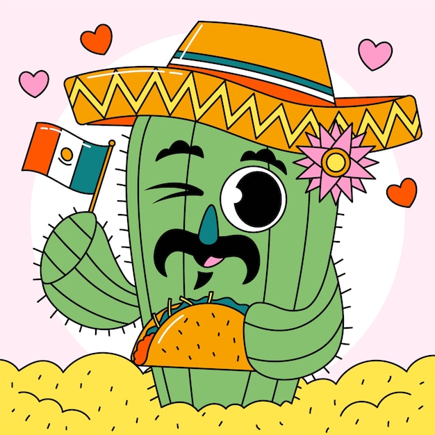 Vector gratuito ilustración de dibujos animados de cactus dibujados a mano