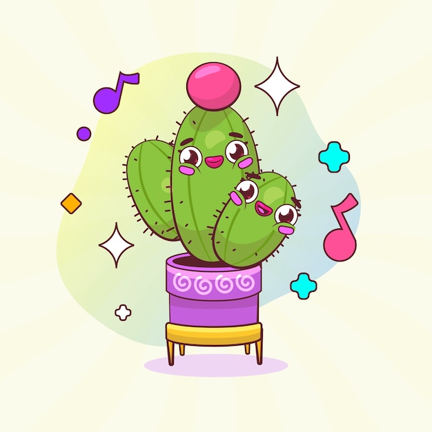 Vector gratuito ilustración de dibujos animados de cactus dibujados a mano