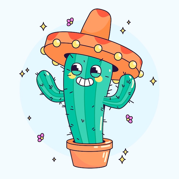 Ilustración de dibujos animados de cactus dibujados a mano