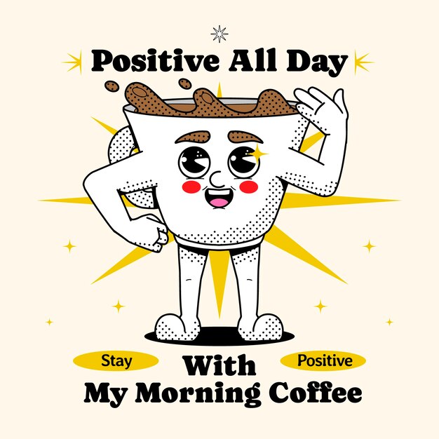 Ilustración de dibujos animados de café dibujada a mano
