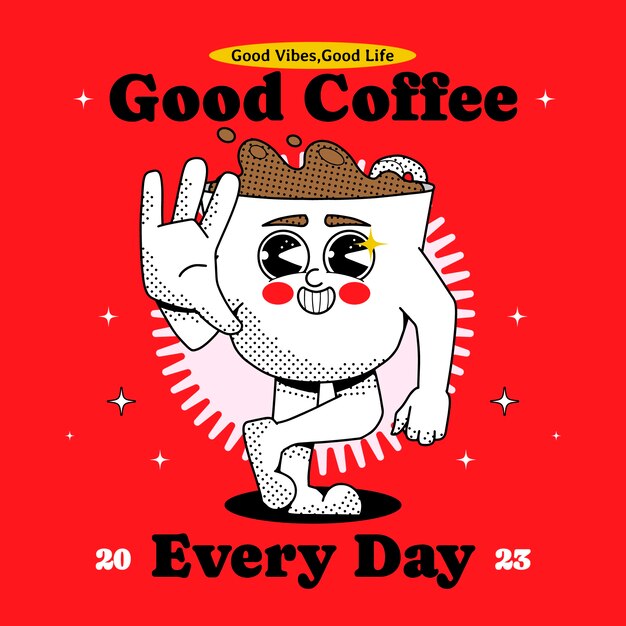 Ilustración de dibujos animados de café dibujada a mano