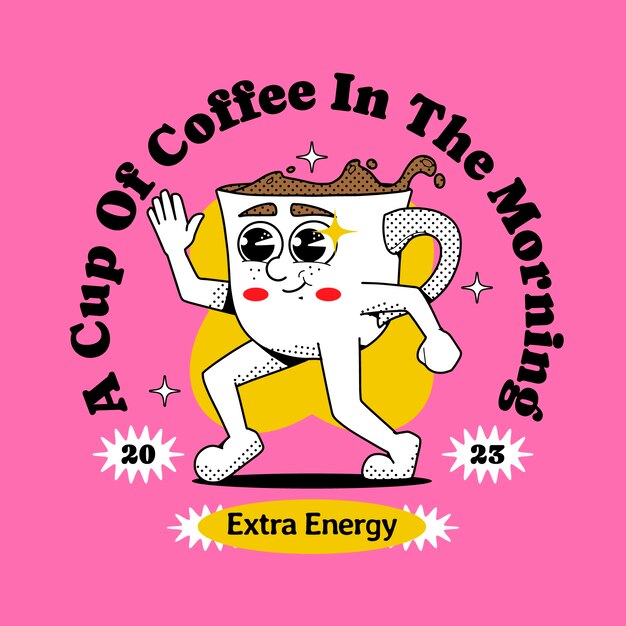 Ilustración de dibujos animados de café dibujada a mano