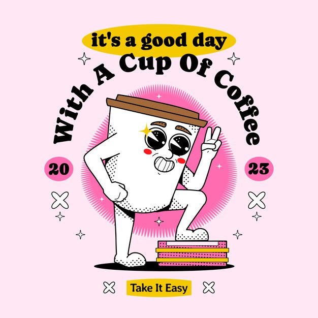 Ilustración de dibujos animados de café dibujada a mano