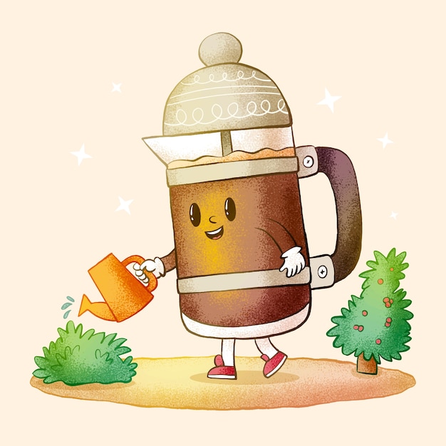 Ilustración de dibujos animados de café dibujada a mano