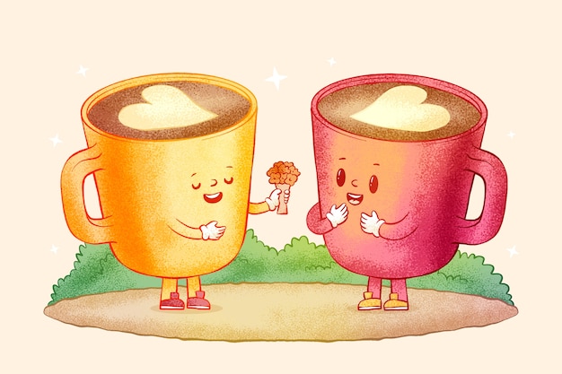 Ilustración de dibujos animados de café dibujada a mano