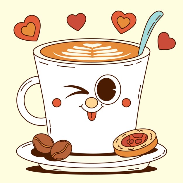 Ilustración de dibujos animados de café dibujado a mano