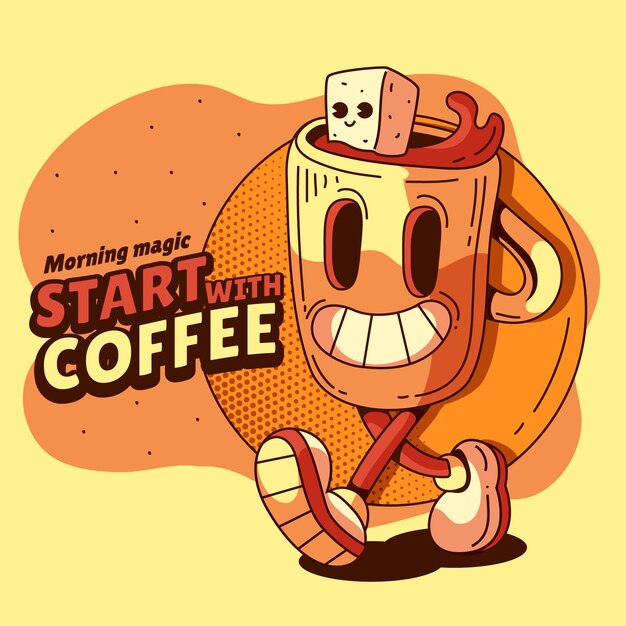 Ilustración de dibujos animados de café dibujado a mano