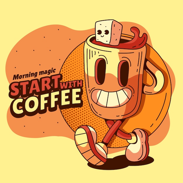 Ilustración de dibujos animados de café dibujado a mano
