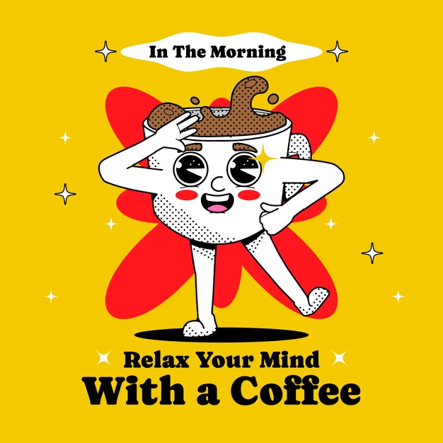 Ilustración de dibujos animados de café dibujado a mano