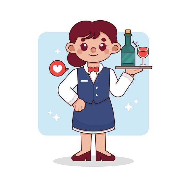 Ilustración de dibujos animados de camarero dibujado a mano