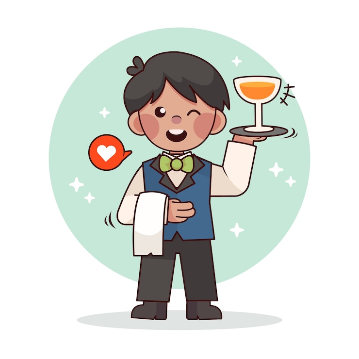 Vector gratuito ilustración de dibujos animados de camareros dibujados a mano